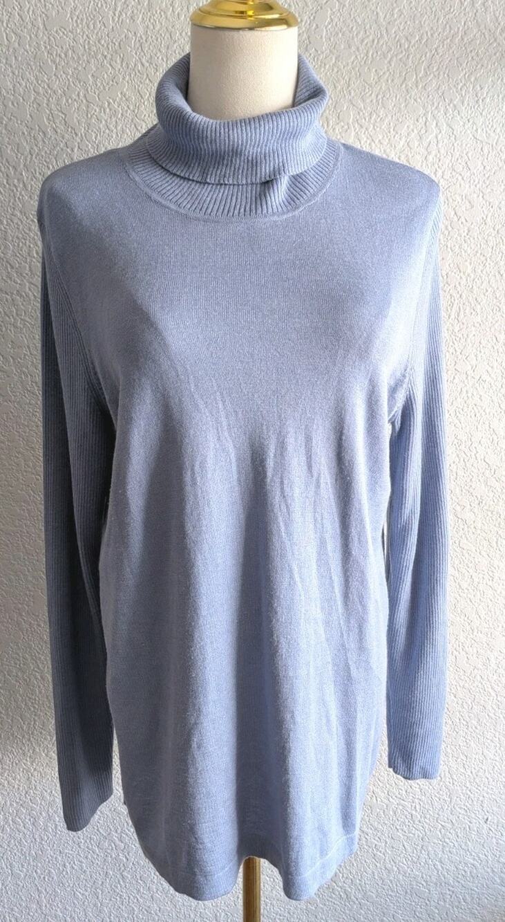 J.Jill M Dusty Blue Silk Cotton Turtleneck Sweater Lightweight Pullover Classic